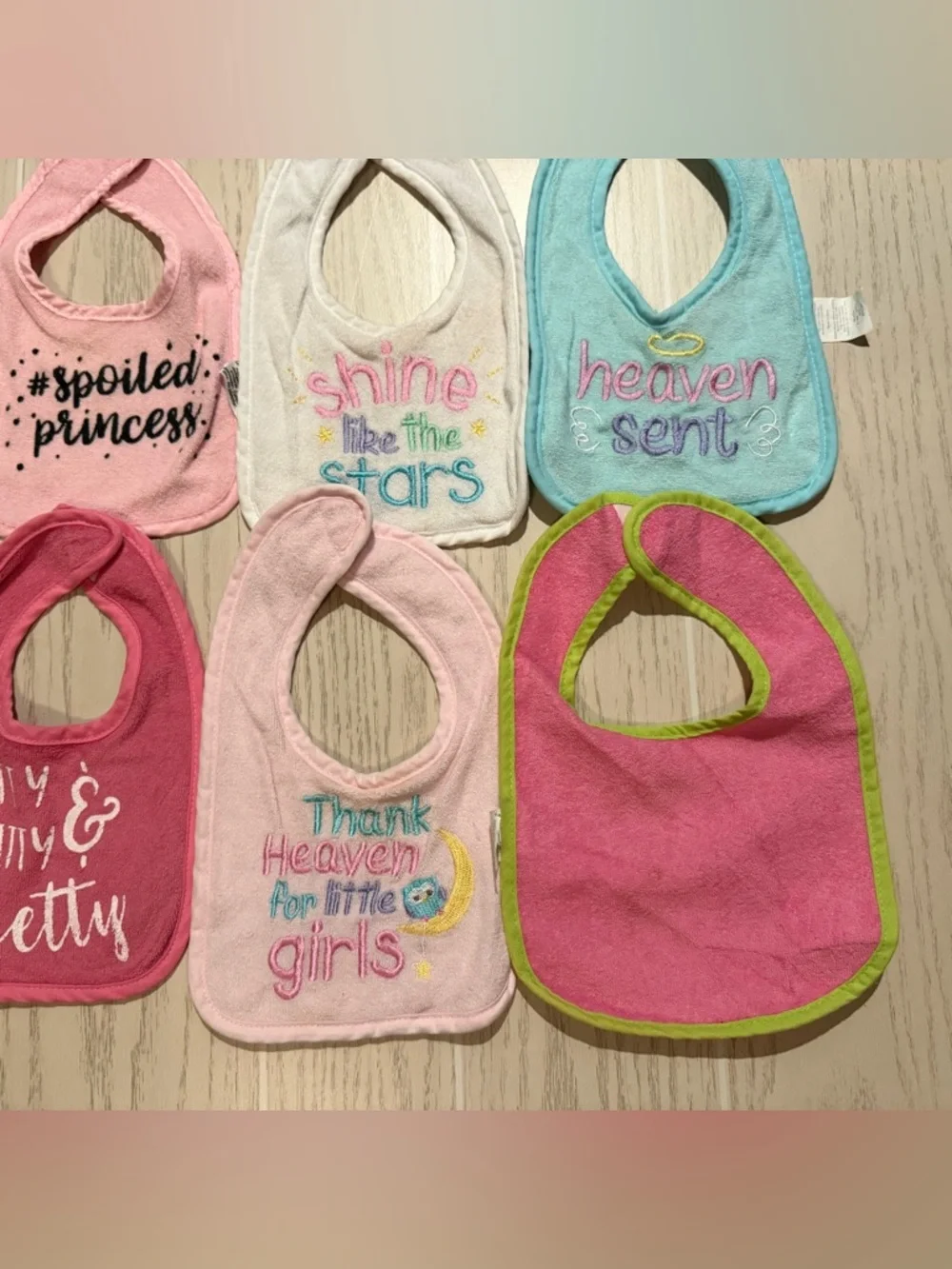 Baby Girl Bib Bundle 14 Pc Pink‎ Cute Sayings Cotton Terry Mixed Brands EUC